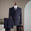 2025 Men's High-Quality Striped Double-Breasted Three-Piece Suit with Peak Lapel