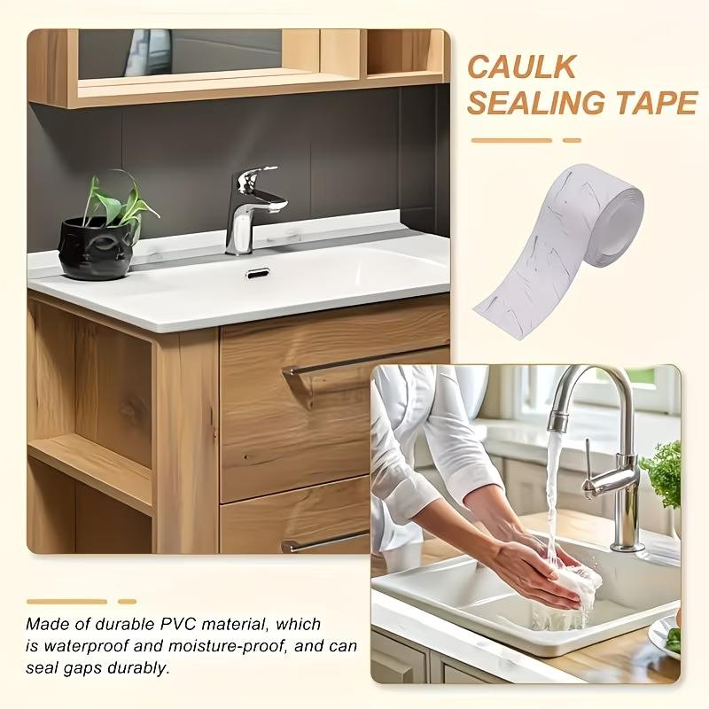 1PC Self-Adhesive Caulk Strip Tape for Bathtub,Sink,Home,Bathroom Decor, Edge Protector,Water-Resistant Sealant,Stain&Sandproof