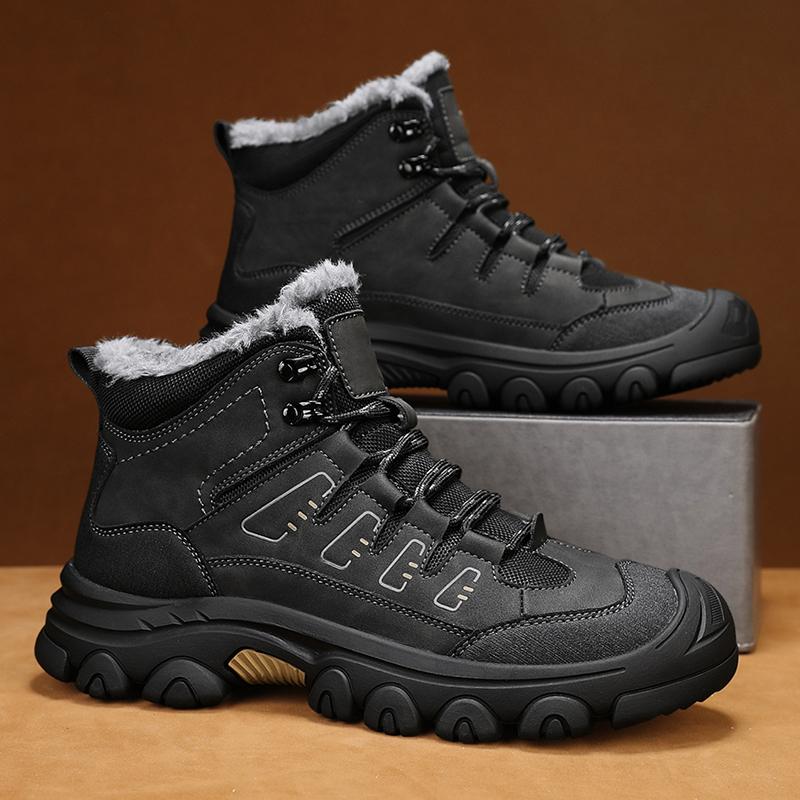 Winter Leather Comfy Men's Ankle Boots Fashion Men Plush Snow Boots New Design Outdoor Hiking Boots High Top Man Casual Shoes