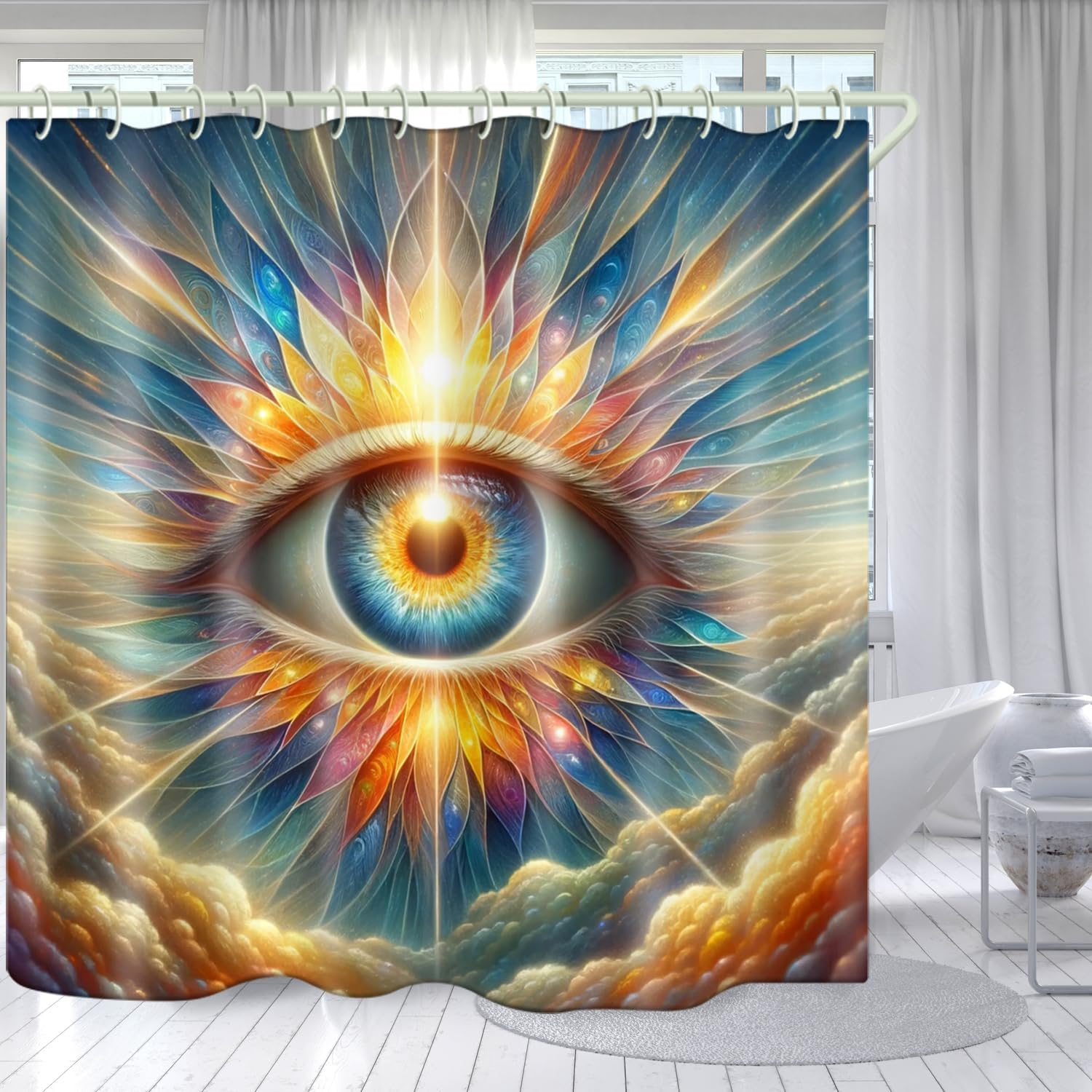 

Bright Fabric Shower Curtain, God S Eye Theme Design Art Shower Curtain, Bathroom Decor Set, 12 Shower Curtain Hooks (72 Wx72 L W60H190(CM)-1 Pcs
