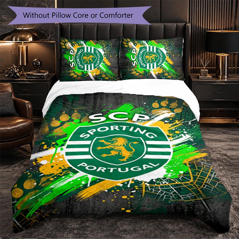 Biancheria da Letto a Tema Sporting CP FC Set 3 Pezzi Copripiumino Biancheria da Letto Decorativa per Camera Adolescenti Decorazione Casa