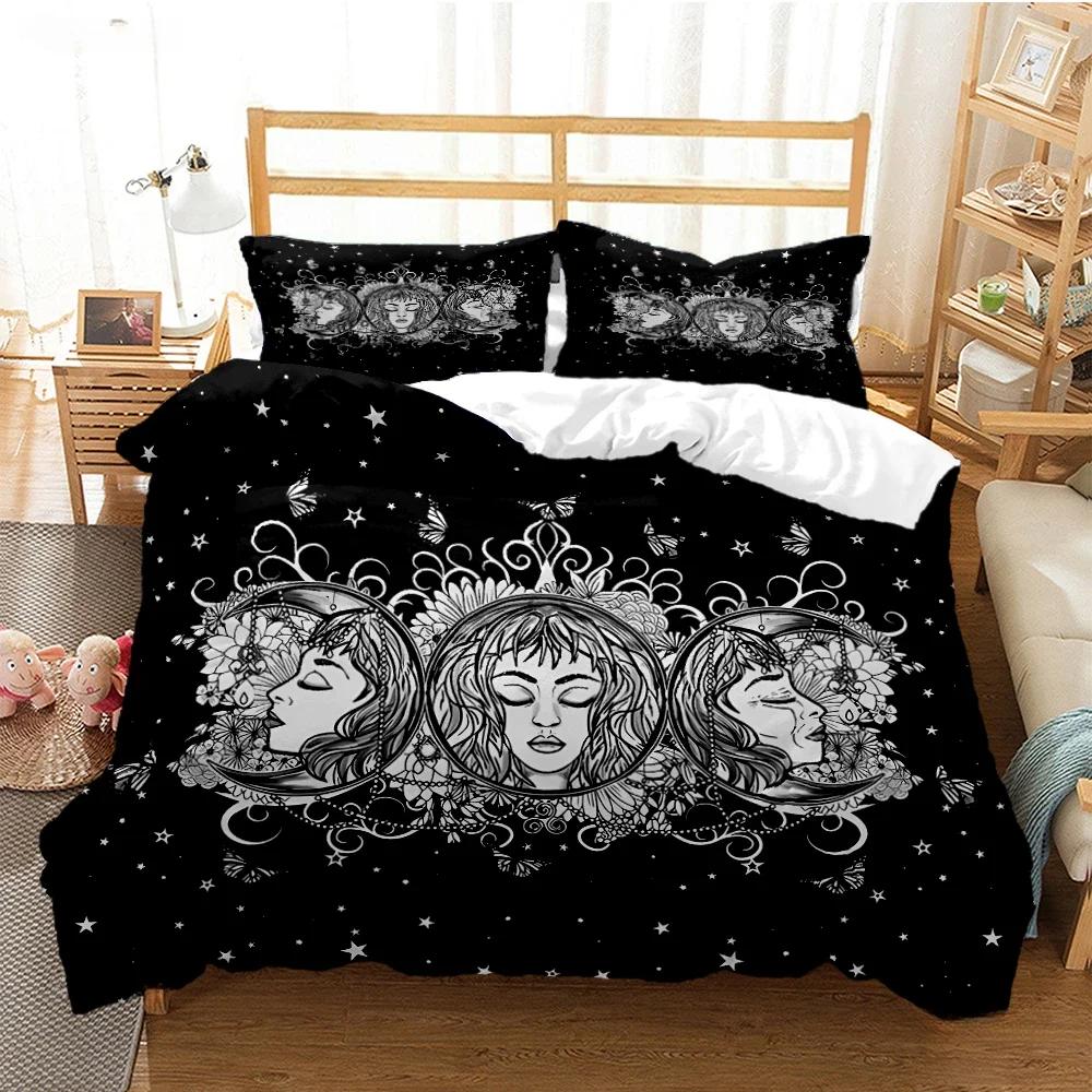 Triple Moon And Pentagram Duvet Cover Comforter Bedding Sets Soft Quilt Cover And Pillowcases For Teens Single/Double/Queen/King