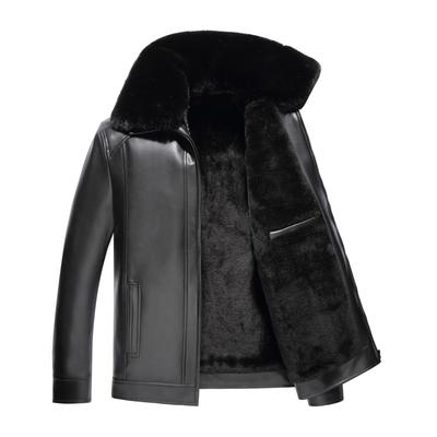 New Men's Leather Jacket Winter Thickened Casual Lapel Zipper Men's Middle-aged Leather Jacket for Men