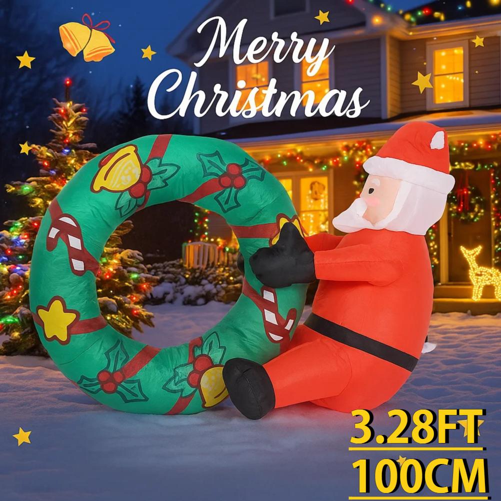 3.28FT LED Light Xmas Inflatable Santa swimming circle Toys Yard Lawn Party Decoration Home Ornaments Supplies Christmas Gifts