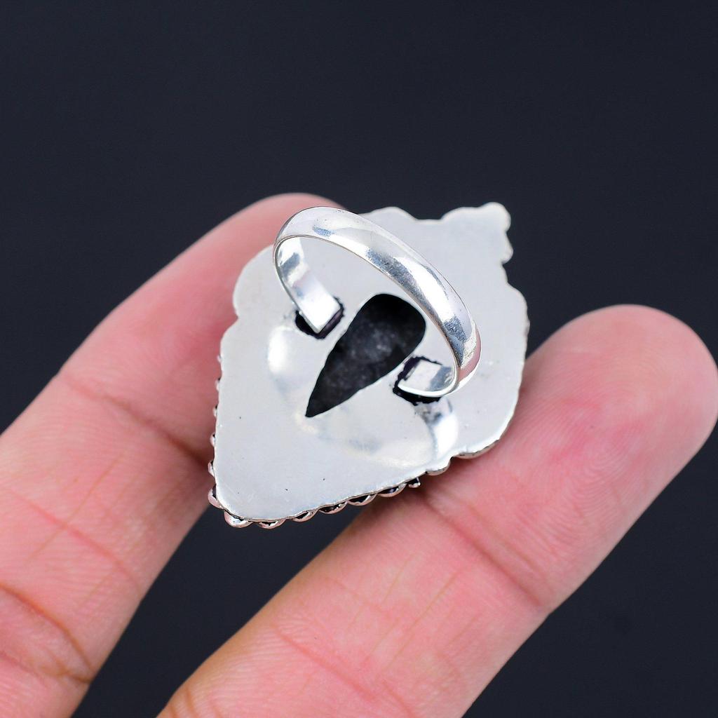 Daughters Day Deal 925 Silver Natural Black Fossil Coral Mother Multi Stone Ring