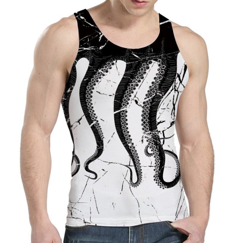 Men's O-Neck Colorful Striped Pattern Printing Tank Tops 3D Printed Vest Loose Sports Fitness  Sleeveless Shirt