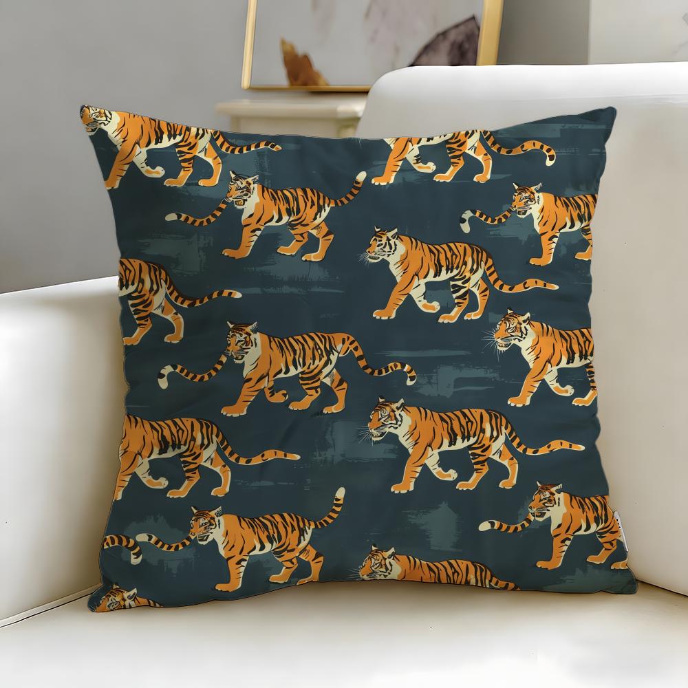 Pattern Theme Tropical Tiger Pattern Cushion Cover Soft  EasyWash Pillow Case  Versatile for Couch Bed Travel and Office