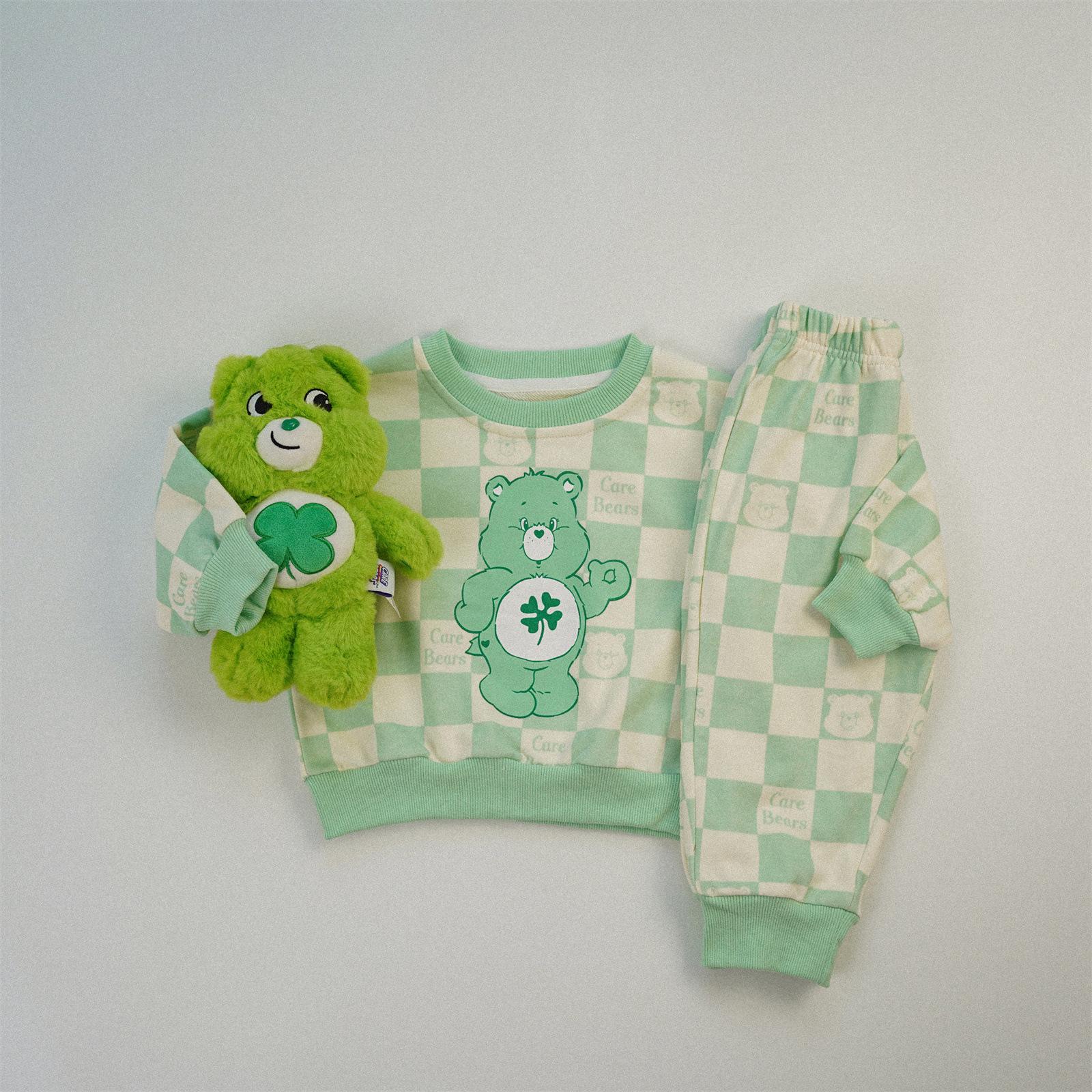 

Children s Plaid Suit: Brother & Sister Matching Set with Rainbow Bear, Pure Cotton, Autumn Korean Style Clothing. 110 cm зелений