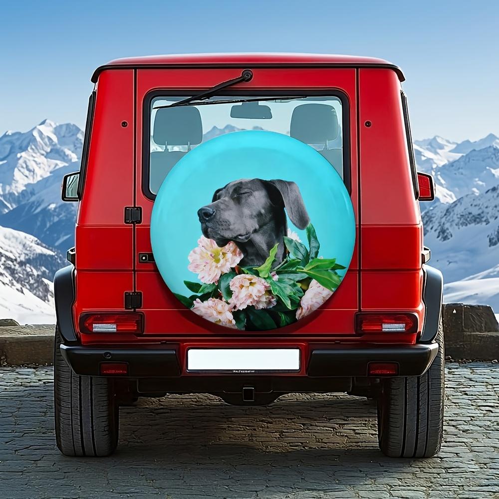 1pc, 14-17 Inch Universal Great Dane With Exquisite Floral Wreath Healing Tire Cover, Compatible With SUVs, Off-Road Vehicles, P