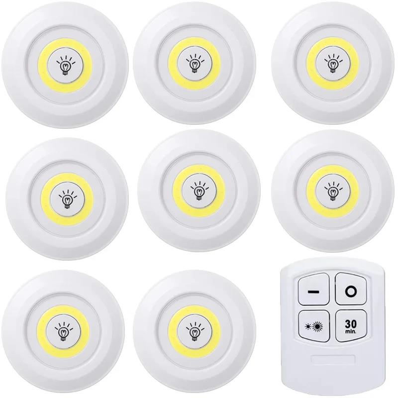 Smart Wireless LED Night Light Dimming Lights Touch Lamp Round with Remote Control for Indoor Kitchen Furniture Cabinet Wardrobe