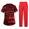 Women's Halloween Print Scrub Set - Short Sleeve Top and Pants with Pockets for Work