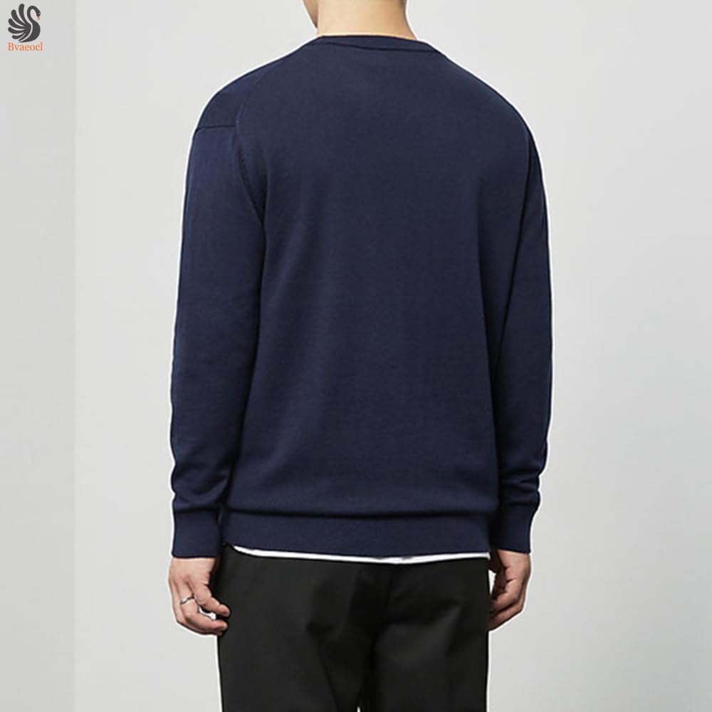 Bvaeocl Winter Crew Neck Knit Solid Long BV147 Men's Sweater, Warm, Color, Casual, Sleeve, Undershirt, Stylish, Spring/Autumn Outfit, (JP, Alphabet,
