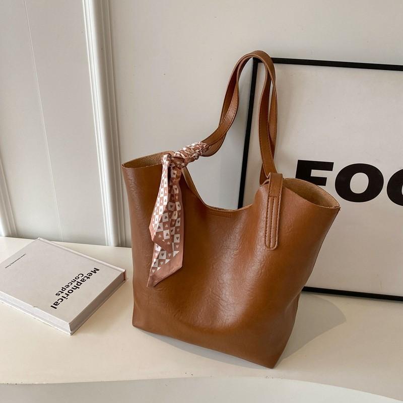 Stylish Bucket Shape Pu Cross-border Trend Shoulder Bag In Black Brown Coffee