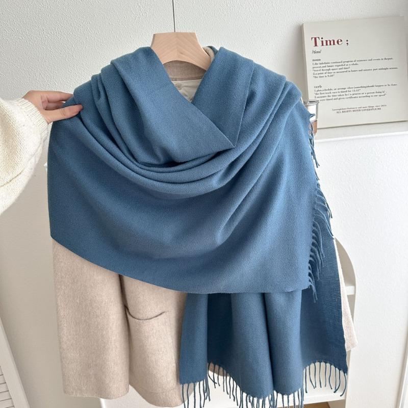 New Solid Color Fringed Scarf Men's and Women's Autumn and Winter Thickened Versatile High-end Shawl Imitation Cashmere Fashion Scarf