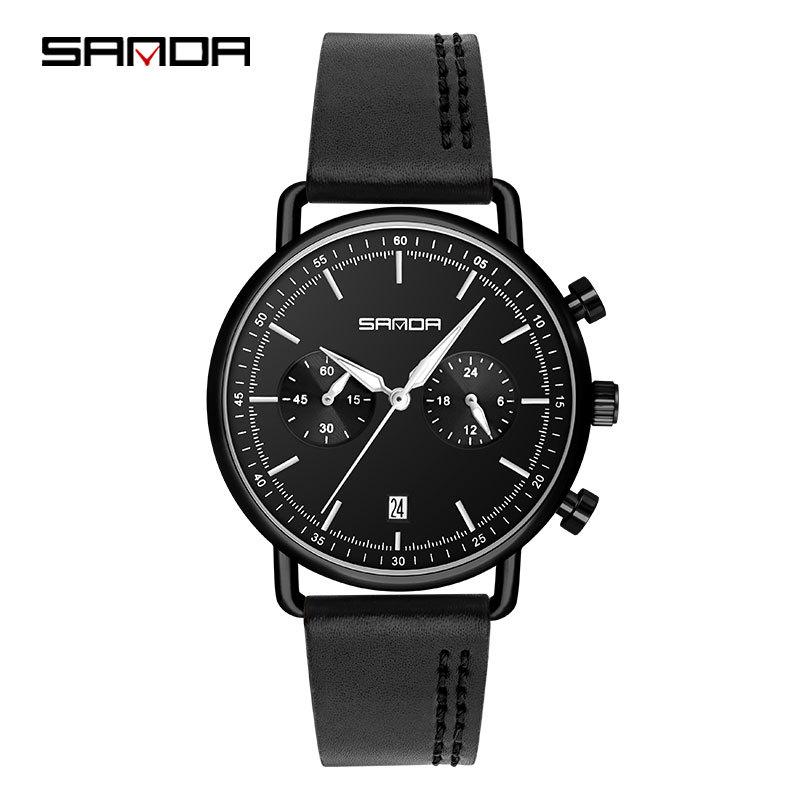 Sanda Men's Fashion Quartz Watch with Date, Three Hands, and Nail Scale