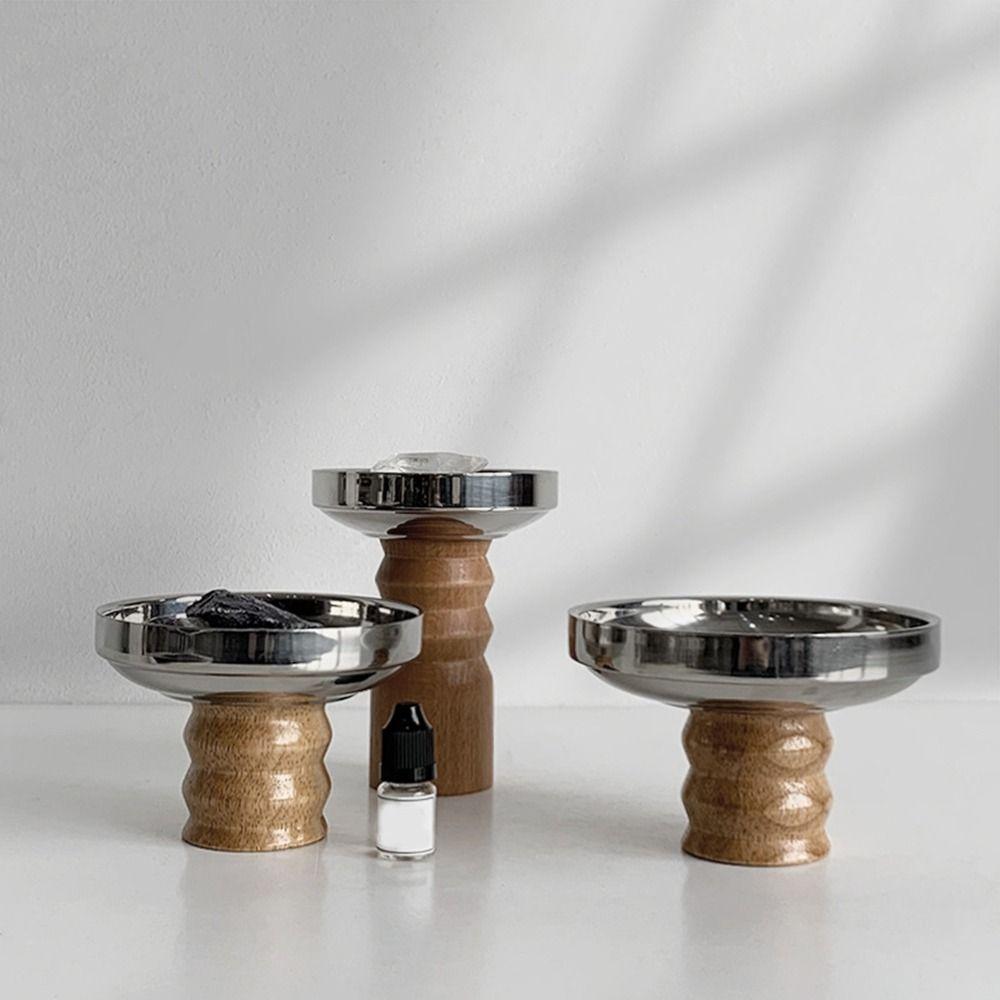 Solid Wood Base Stainless Steel Aromatherapy Tray Round Desktop Storage Tray  for Home