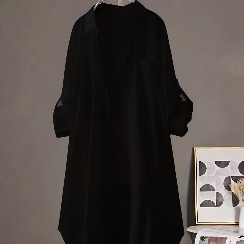 

Plus Size Women Breathable Blouse Korean Shirt Popular Loose Casual Fashion Simple Solid Female Long Sleeved Top of Clothing 5XL чорний