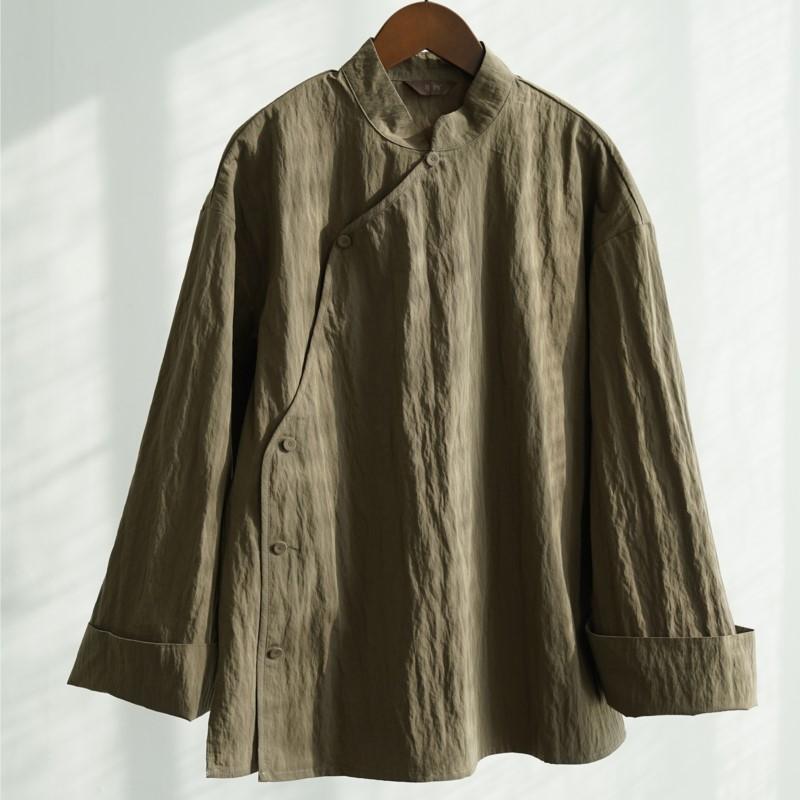 

Johnature Women Vintage Stand Shirts Spring Long Sleeve Solid Color Blouses Chinese Style Shirts One Size