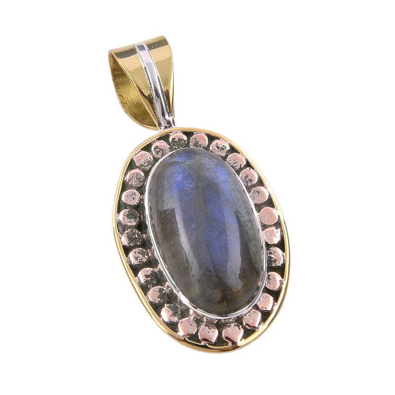 Natural Labradorite 925 Solid Sterling Silver Jewelry TwoTone Pendant 1.50" B1f11