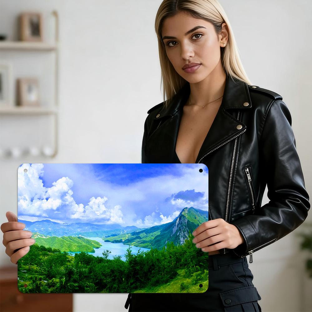 HD Metal Tin Sign Starry Night Sky Over Sunlit Golden Mountain Ridges Dramatic Twilight Desert Landscape Wall Decor 20x30cm（7.8x11.8inch）
