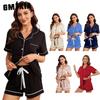 Pajama Women's Summer Striped Basic Short Sleeves and Shorts Casual Women's Home Wear Set