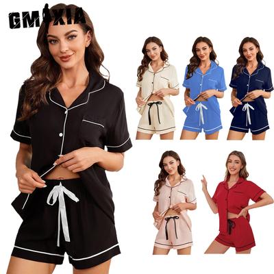Pajama Women's Summer Striped Basic Short Sleeves and Shorts Casual Women's Home Wear Set