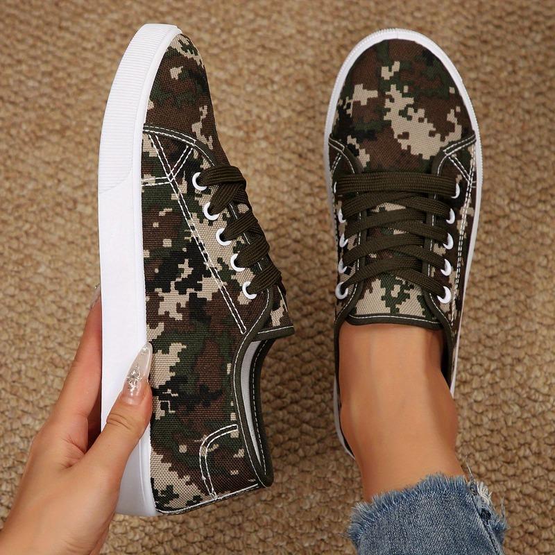 Women'S Camouflage Canvas Casual Loafers - Slip-On Summer Sneakers with Breathable Fabric Lining  EVA Cushion, Military-Style Round Toe Design