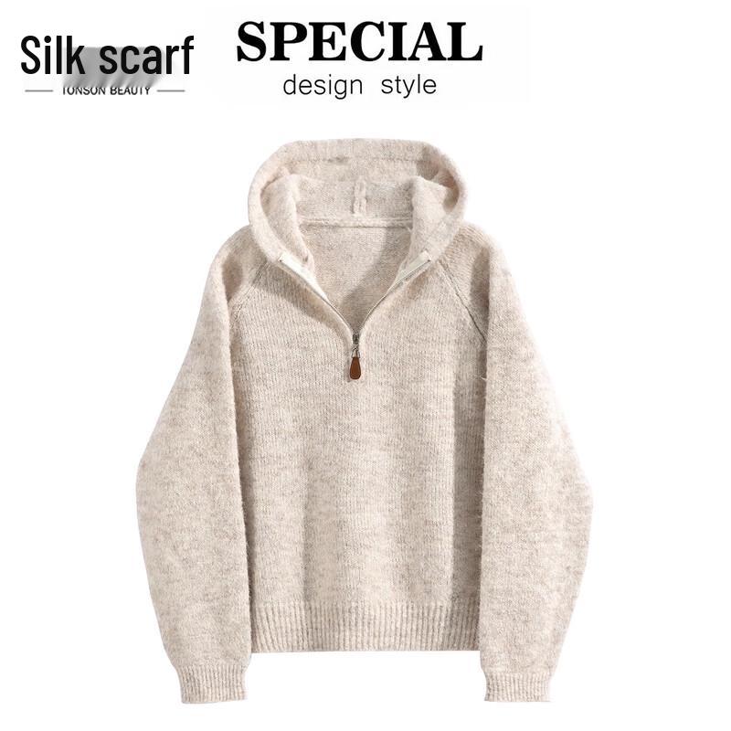 

Women s Hooded Long Sleeve Loose Knit Sweater One Size