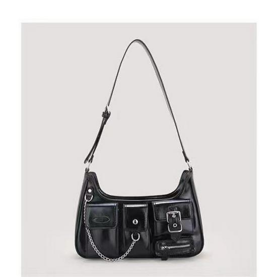 Niche Vintage Hong Kong-Style Patent Leather Motorcycle Shoulder Bag for Millennial Hot Girls