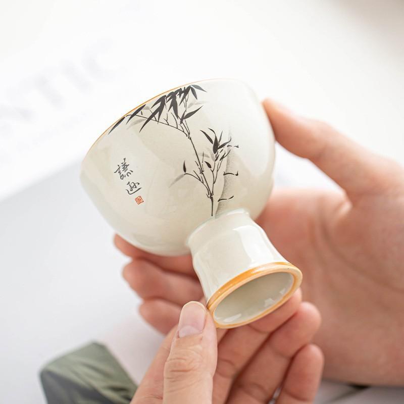 High-foot Teacup, Plant Ash Master Cup, Household Ceramic Tea Set, Creative Personal Tea Drinking Single Cup, High-value Tea