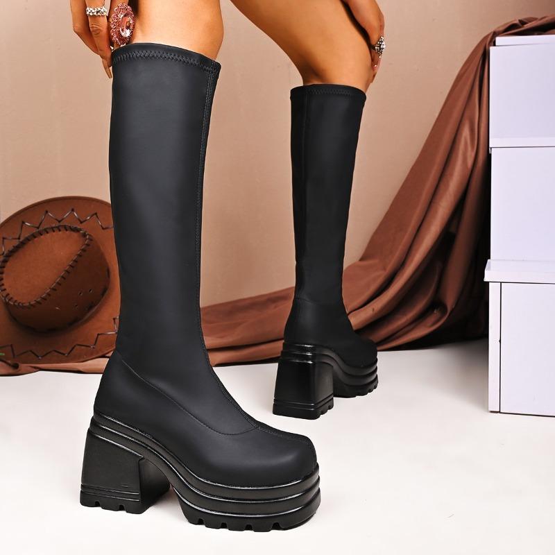 Damen Stiefel mit weiter Weite und runder Zehenpartie, High Heel Plateau Stiefeletten, Europäische Mode Stiefeletten für Damen
