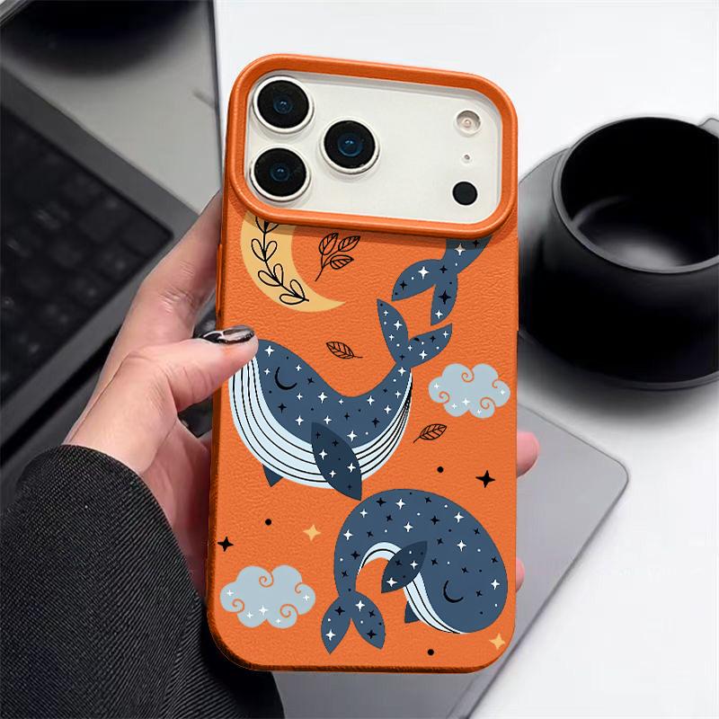 Měkký kryt s motivem velryby pro iPhone Air 17 16 Pro Max 15 14 13 12 Pro Max 11 16e nárazuvzdorný silikonový kožený texturovaný kryt