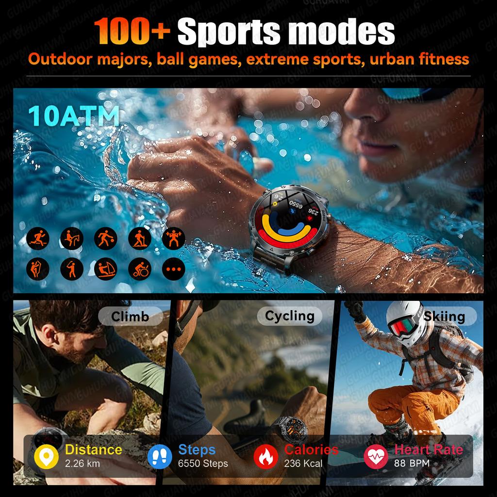 New TANK Ultra 1400mAh Battery Military Smart Watch 10ATM Waterproof Heart Rate Tactical LED Flashlight Men Sports Bracelet