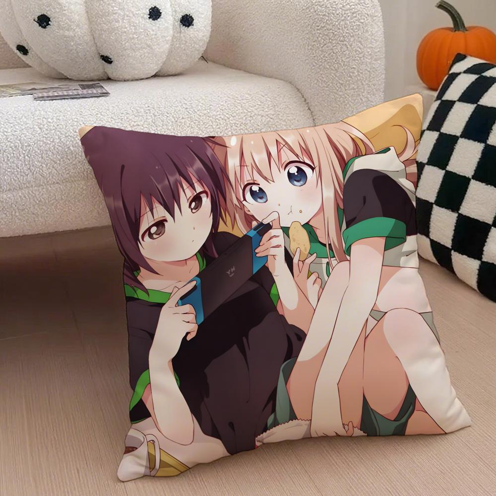 Classic Funny Japanese Anime Y-Yuru Yuri Cushion Cover Throw Pillow Cover Hidden Button Durable Polyester Chair Cushion