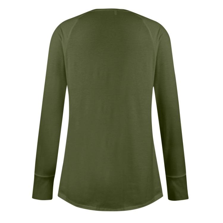 Loose Long Sleeve T Shirt Women Solid Round Neck Medium Top Thumb Hole