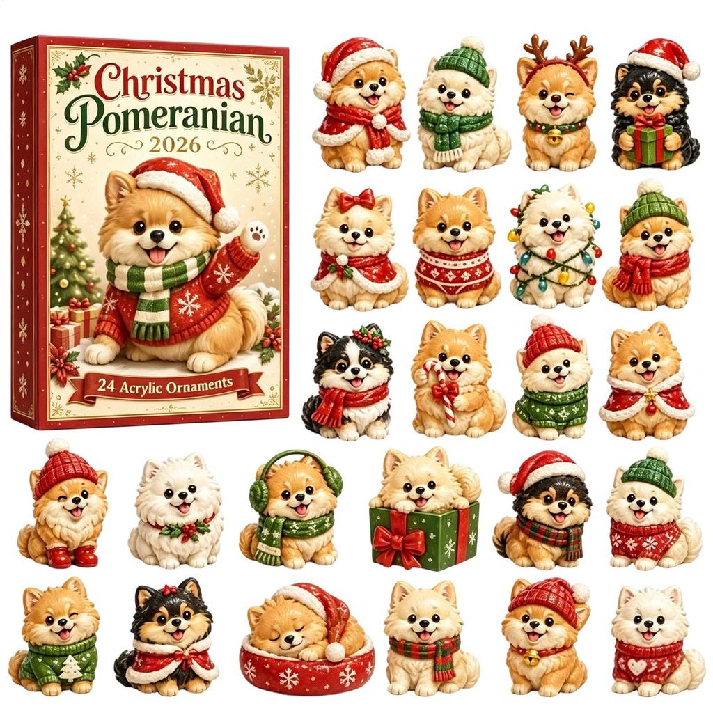 Christmas Countdown Calendar 2D Cute Acrylic Dog Ornaments 24 Days Countdown to Christmas Calendar for Door Window Tree Wall