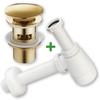 Set: Click-clack Plug with Gold Overflow + Washbasin Siphon