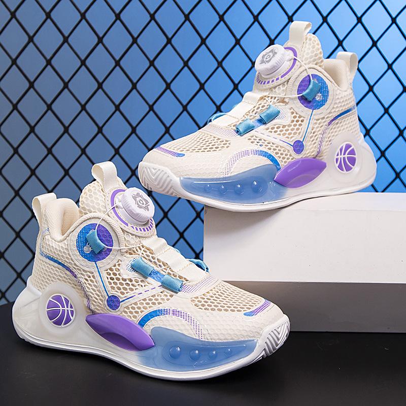 Boys basketball shoes summer single net breathable middle and older boys button training shoes children running basketball shoes