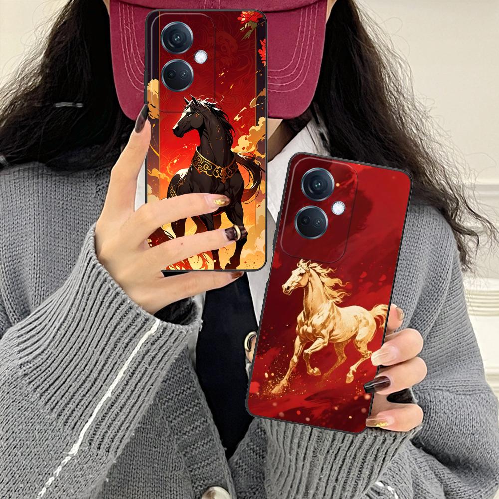 Golden Horse Year Mobile Phone Case for OPPO Reno 14 13 12 11 10 9 8 7 6 5 F T Pro 5G Colorful Printing Cover Cover Cellphones