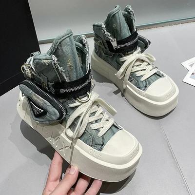 Frühling Herbst Neue Frauen Stiefeletten Mode Cowboy Ritter Boot Punk Gothic Klassische Denim Canvas Schuhe Kurze Goth Plattform Schuhe