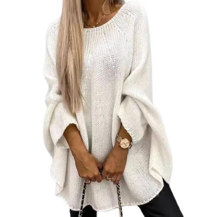 Pull Cape Style Col Rond pour Femme Pull Lâche Coupe Ample Hauts Couleur Unie