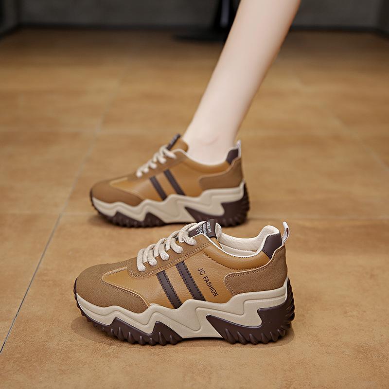 

New casual sports shoes autumn trendy leather thick-soled heightening women s shoes muffin travel dad shoes versatile single shoes 40