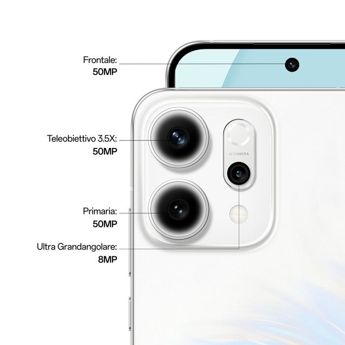 Oppo Reno14 5G Smartphone Bianco 6.59" 12GB RAM 512GB Tripla Fotocamera 50MP