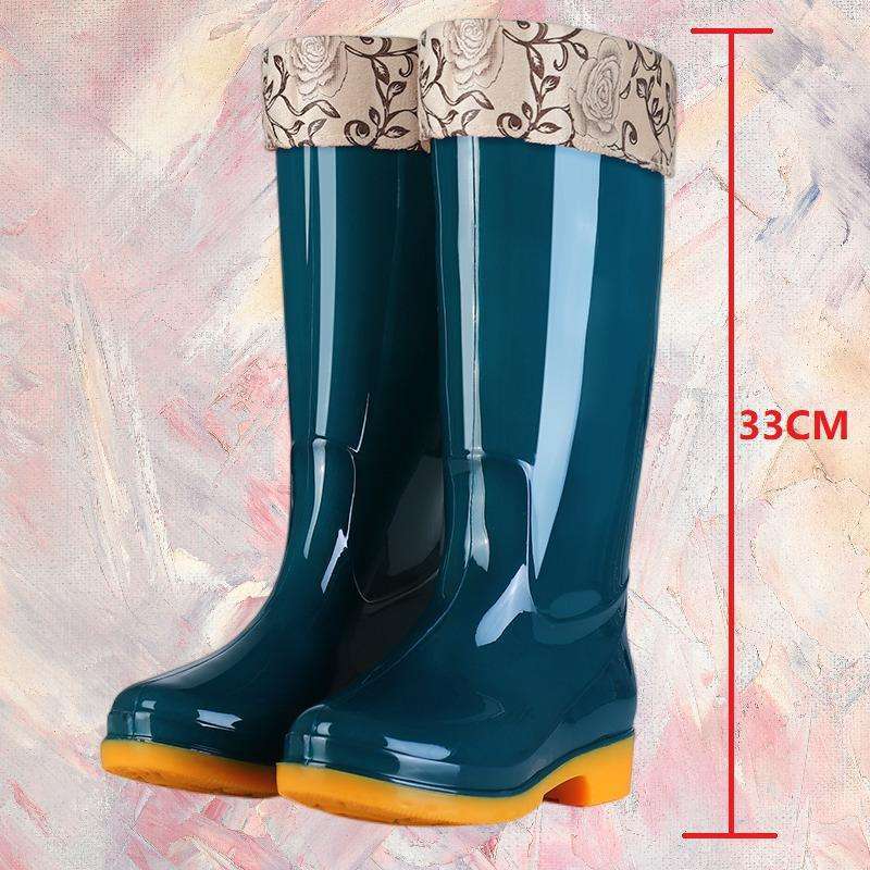 Hohe rutschfeste Samt-Baumwoll-Regenschuhe Regenstiefel wasserdichte Schuhe Eimer-Gummischuhe Überschuhe Wasserstiefel Damen Erwachsene Küche warm im Winter