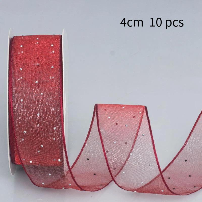 10Pcs Hotfix Crystal Organza Ribbon Trim 2.5Cm/4.0Cm 10 Yards For Handmade Bows Hair Clips Garments And Gift Boxes
