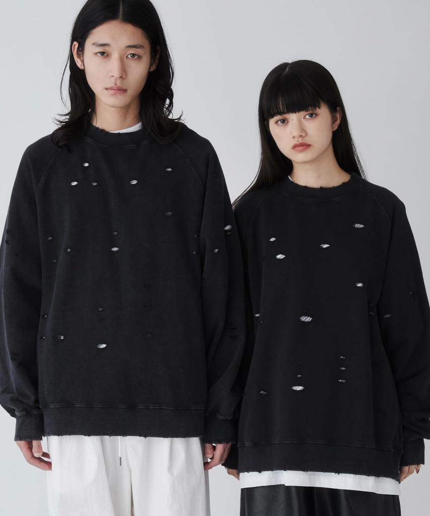 WEGO Unisex Distressed Pullover Solid Oversized Korean Size Black Men's Sweatshirt, Color, Layered, Silhouette, Streetwear, Style, Gift, Spring,