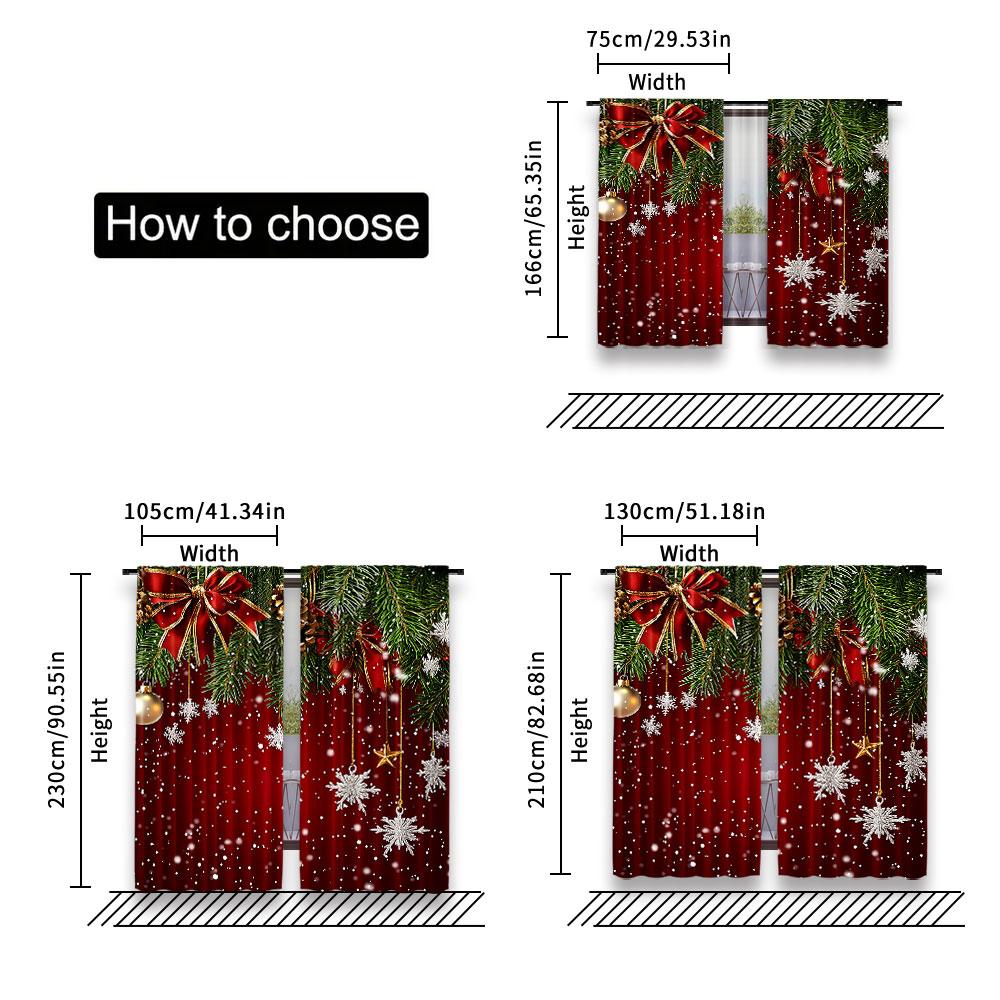 Set Of 2 Classic Christmas Curtains Al Pine Tree Snowflakes Red Green Xmas Room Suitable Living Bedroom Kitchen Bathroom Curtain For Sitting Made