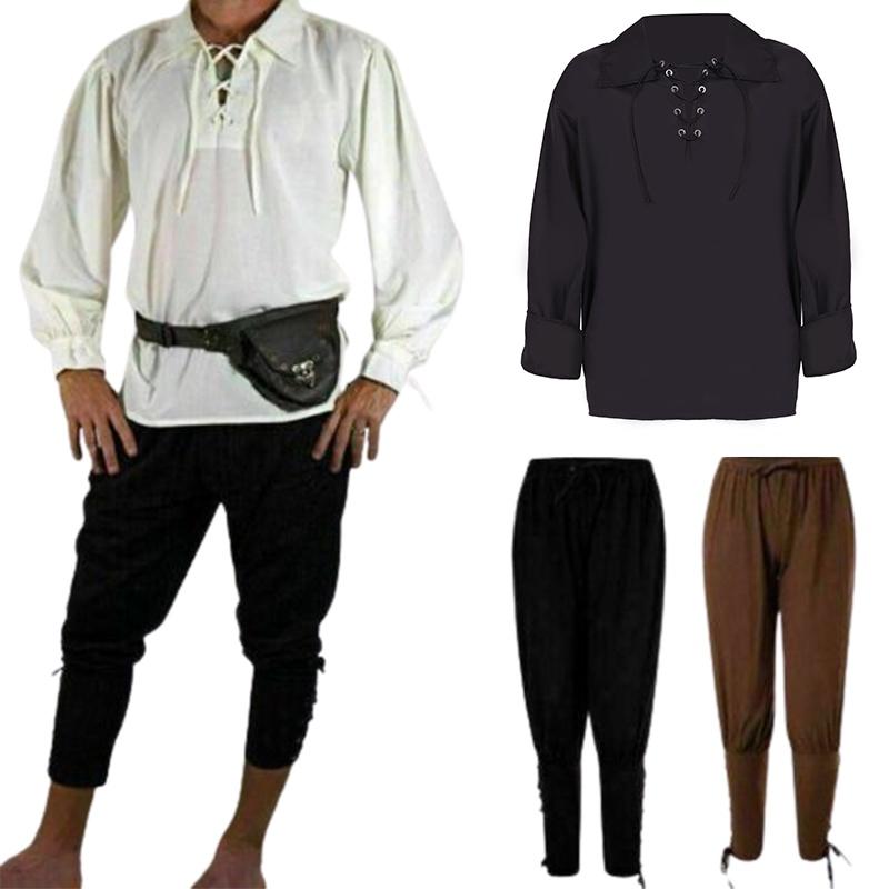 Halloween Piraten Ritter Cosplay Kostüm Hochwertiges Baumwollmisch- und Leinenmaterial Atmungsaktiv und bequem Perfekt für Comic-Con und Partys