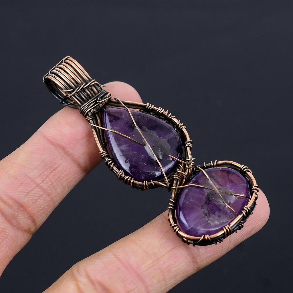 Amethyst Pendant Gemstone Jewelry, 999 Copper Wire Wrapped Pendant, Gift For Women Handmade Pendant