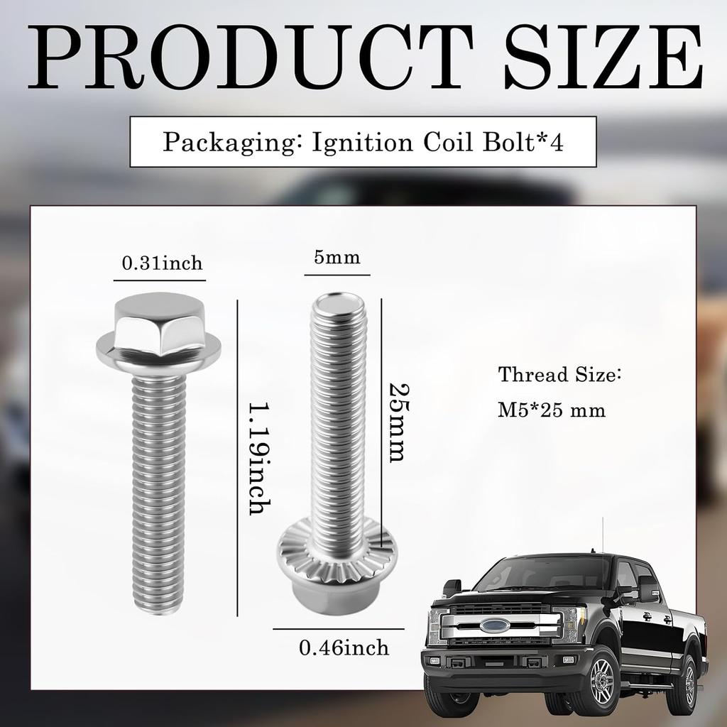 4PCS M5x25mm Car Ignition Coil Bolts OEM W714507S437,Stainless Steel Bolt Kit for Ignition Coils Compatible with Mercury Ford Lincoln,Automotive
